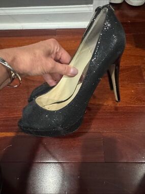 Michael Kors Black Glitter Peep-Toe High Heels